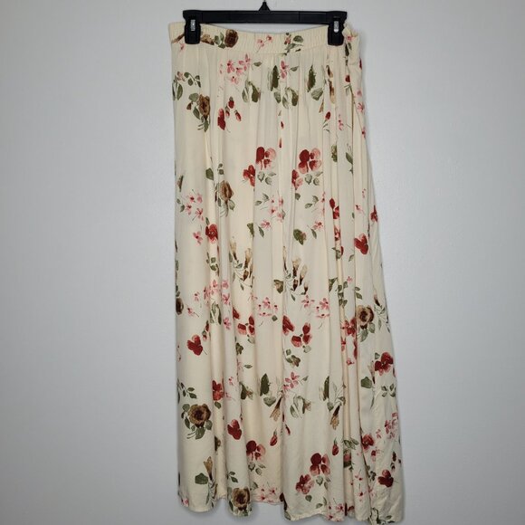 Vintage 90s light yellow floral preppy button front maxi midi cute skirt L FLAW - Picture 3 of 10